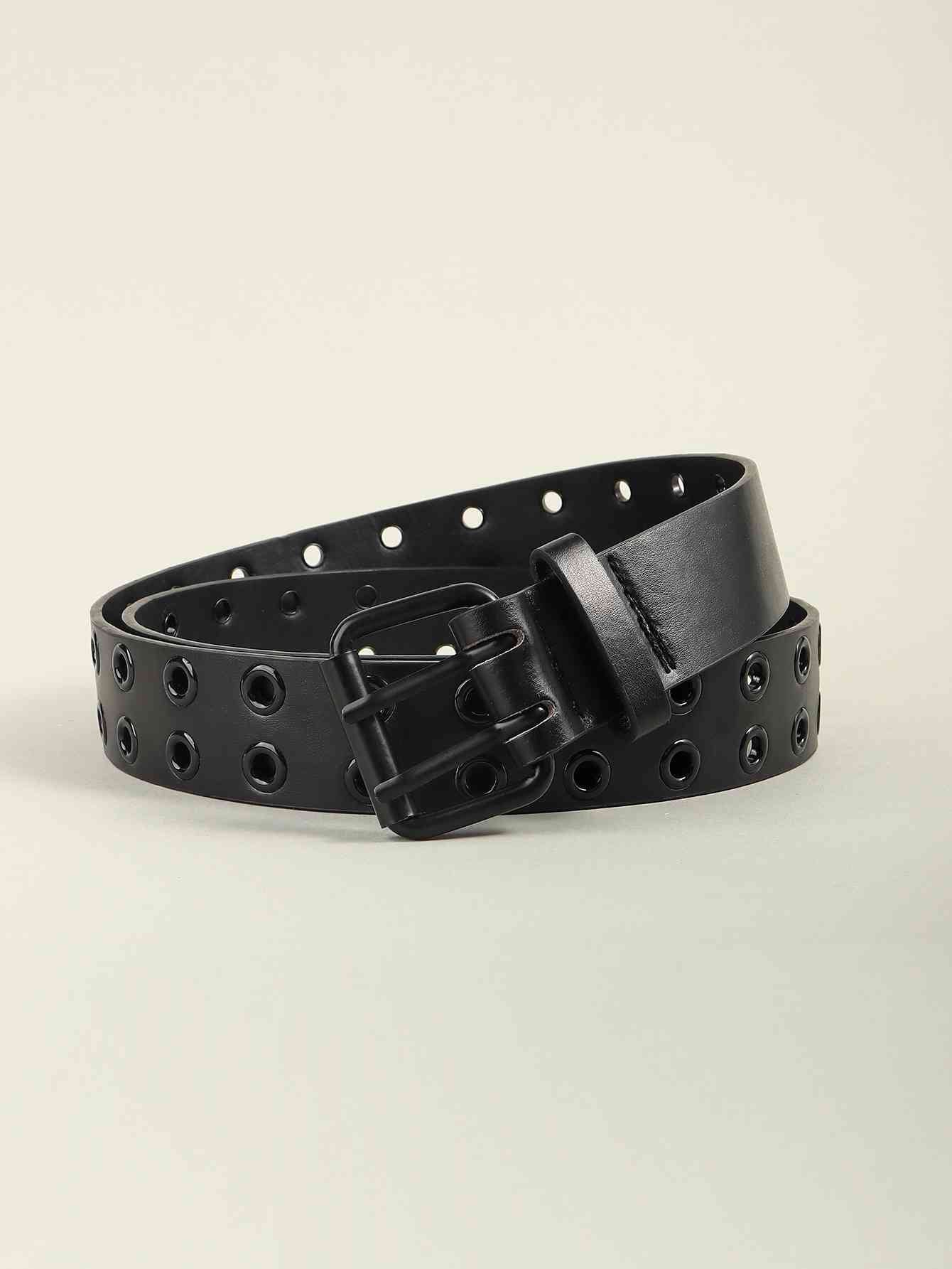 Grommet Faux Leather Belt - belt - Black - Bella Bourget