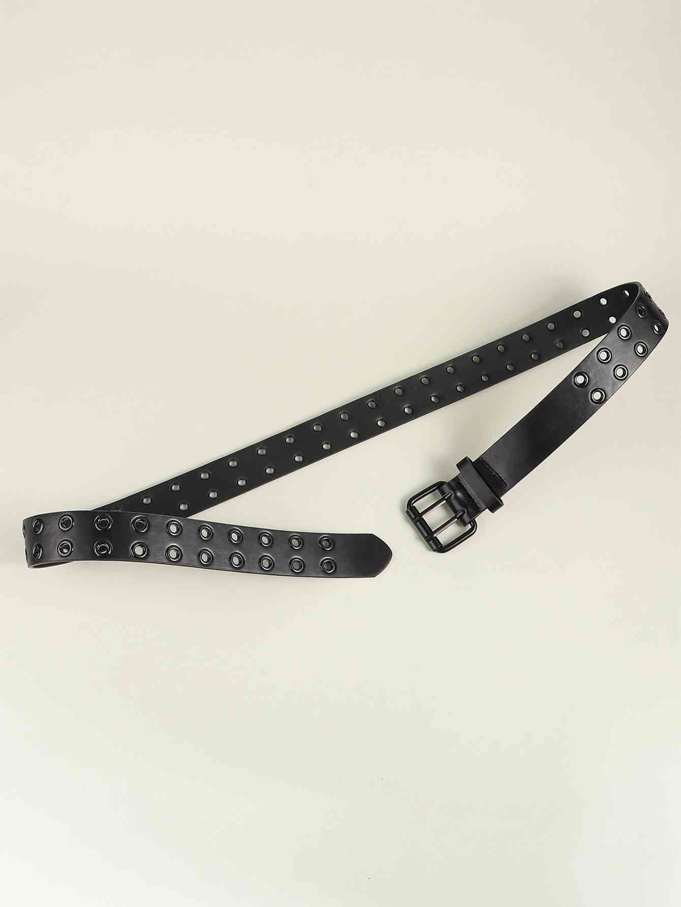 Grommet Faux Leather Belt - belt - Black - Bella Bourget