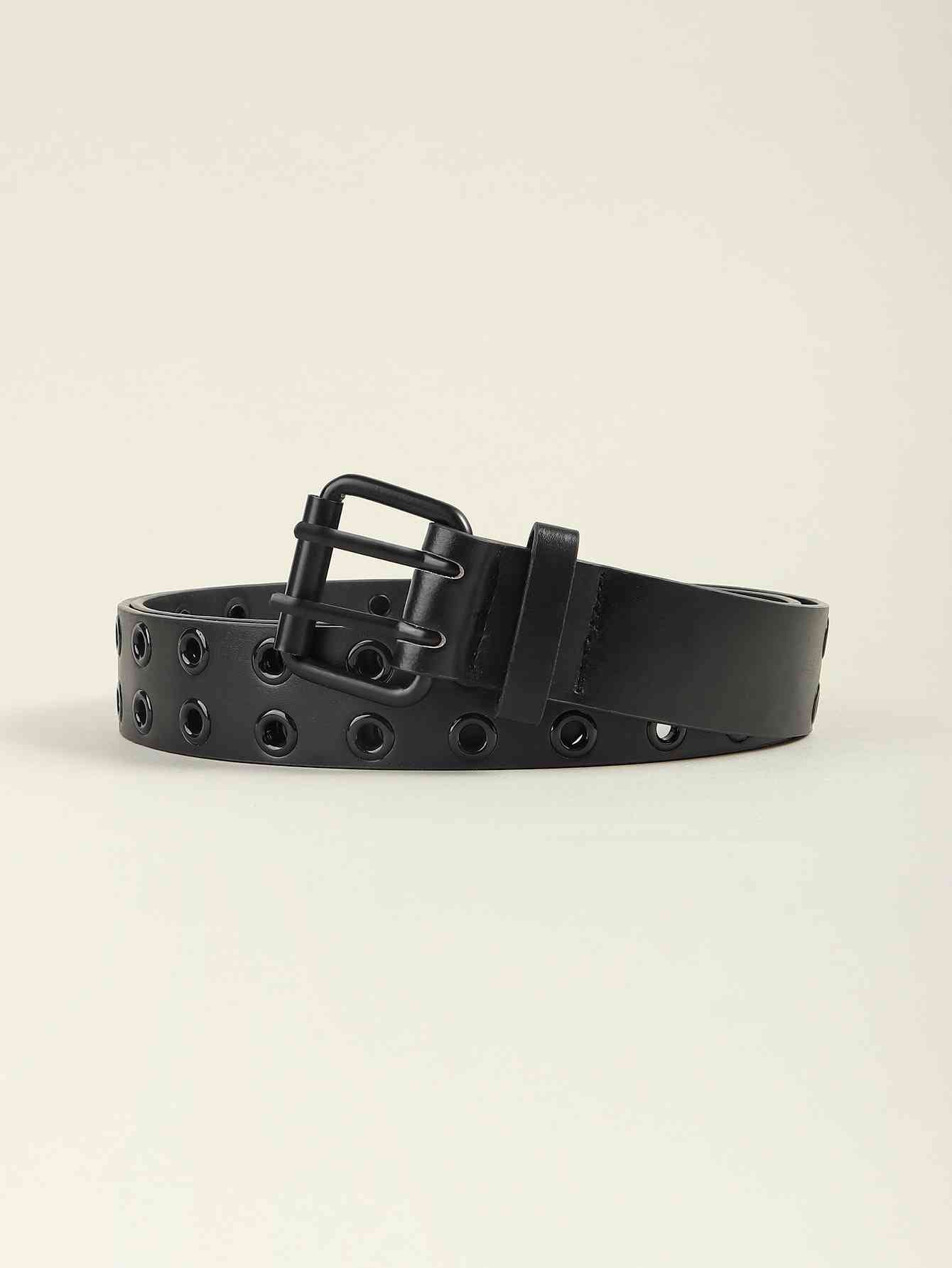 Grommet Faux Leather Belt - belt - Black - Bella Bourget