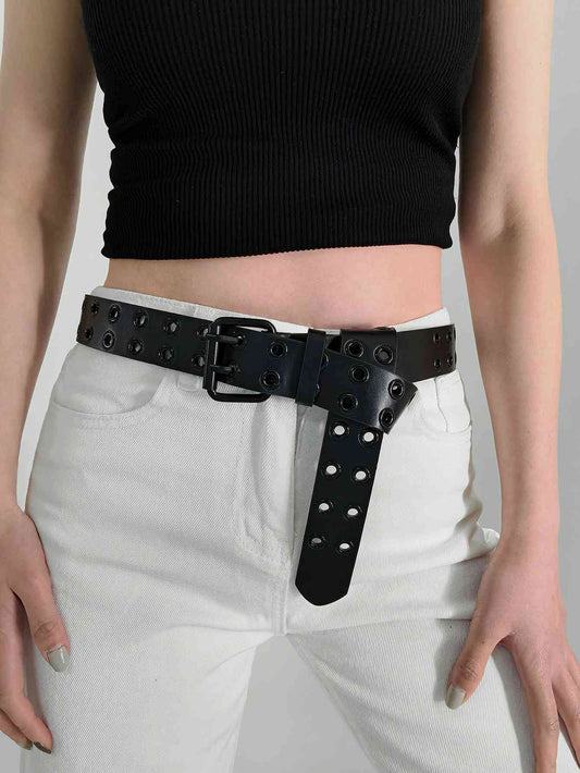 Grommet Faux Leather Belt - belt - Black - Bella Bourget