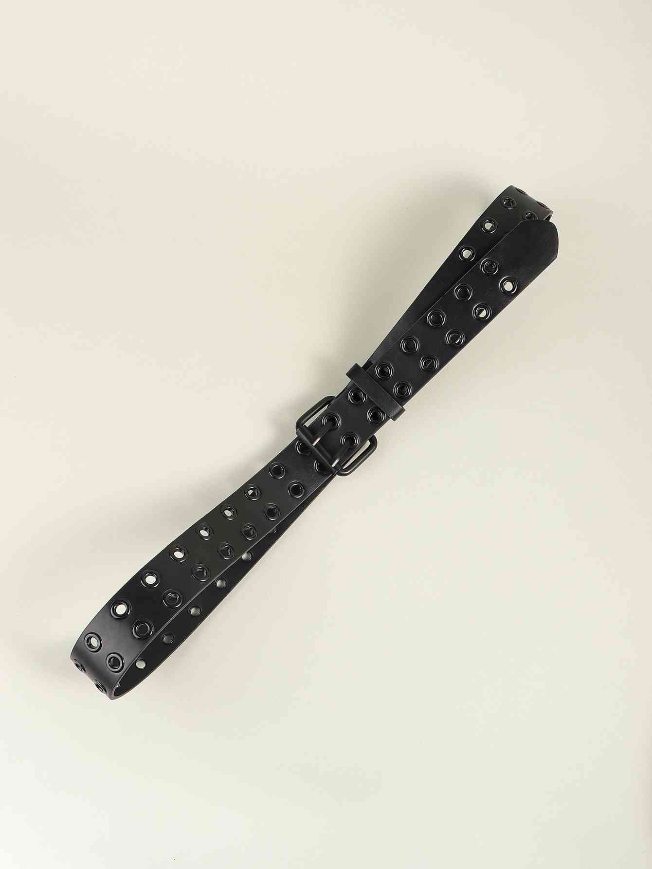 Grommet Faux Leather Belt - belt - Black - Bella Bourget