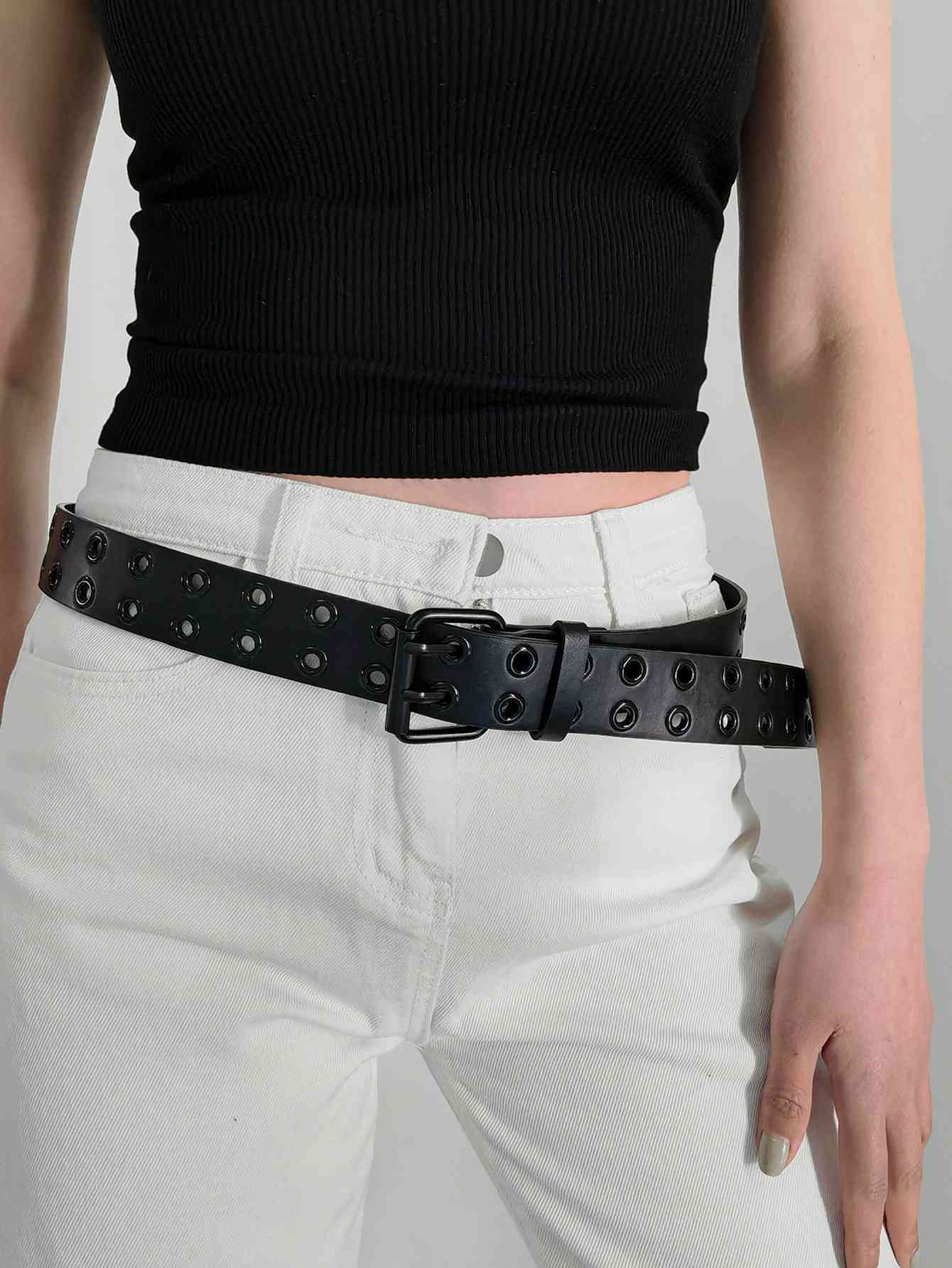 Grommet Faux Leather Belt - belt - Black - Bella Bourget