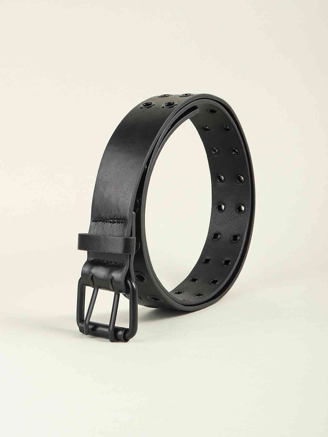 Grommet Faux Leather Belt - belt - Black - Bella Bourget