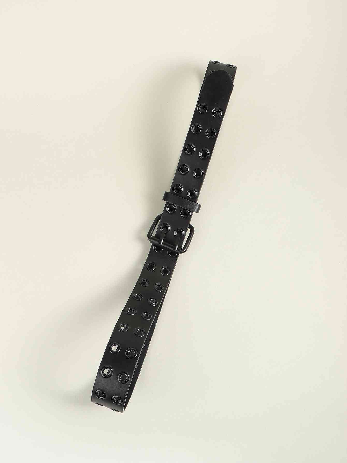 Grommet Faux Leather Belt - belt - Black - Bella Bourget