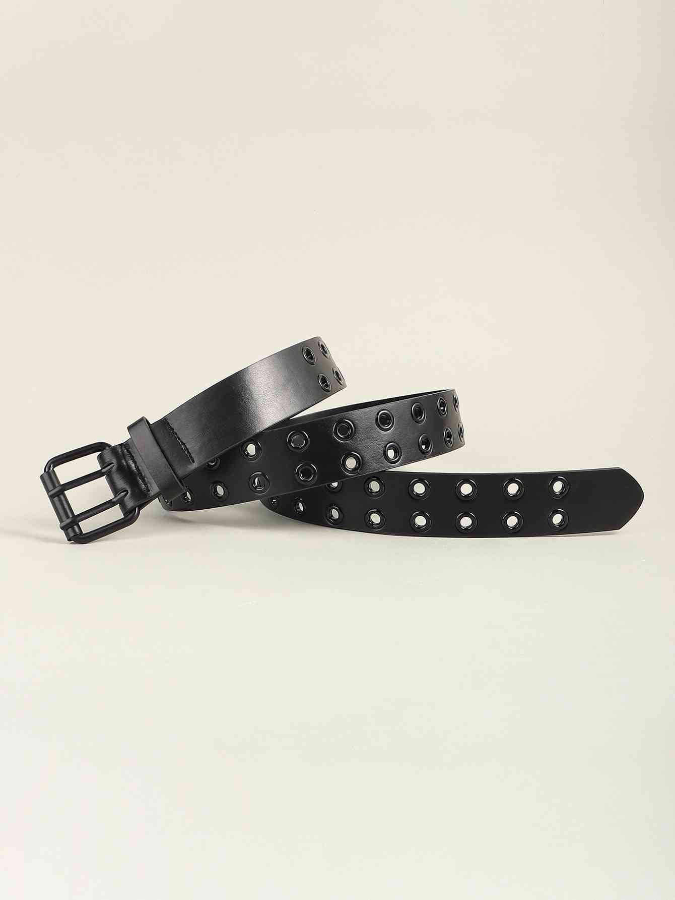 Grommet Faux Leather Belt - belt - Black - Bella Bourget