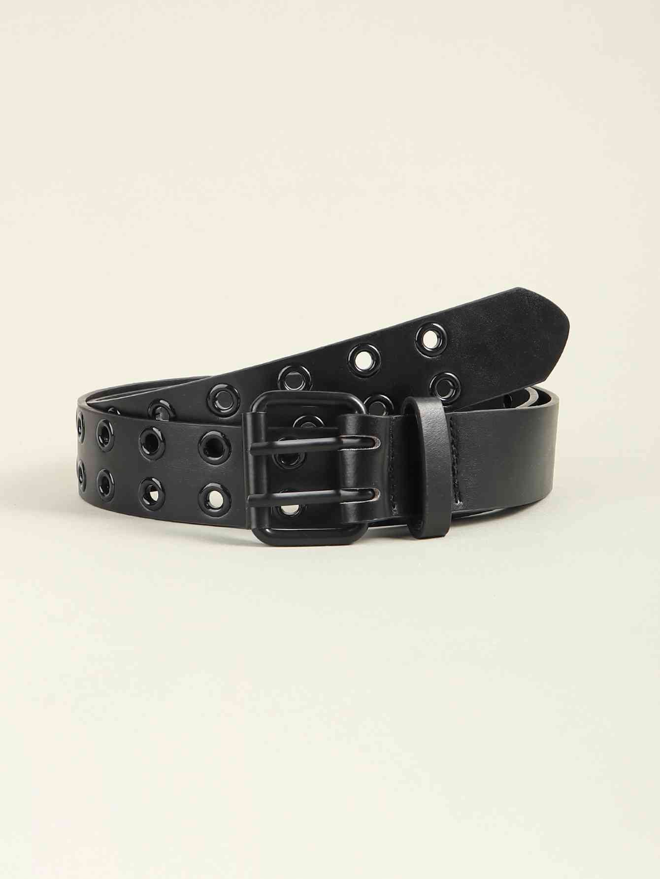 Grommet Faux Leather Belt - belt - Black - Bella Bourget