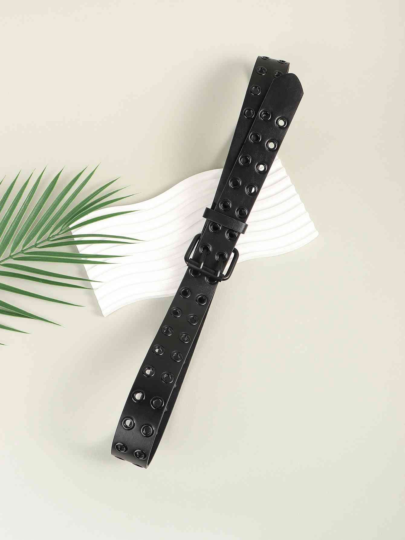 Grommet Faux Leather Belt - belt - Black - Bella Bourget