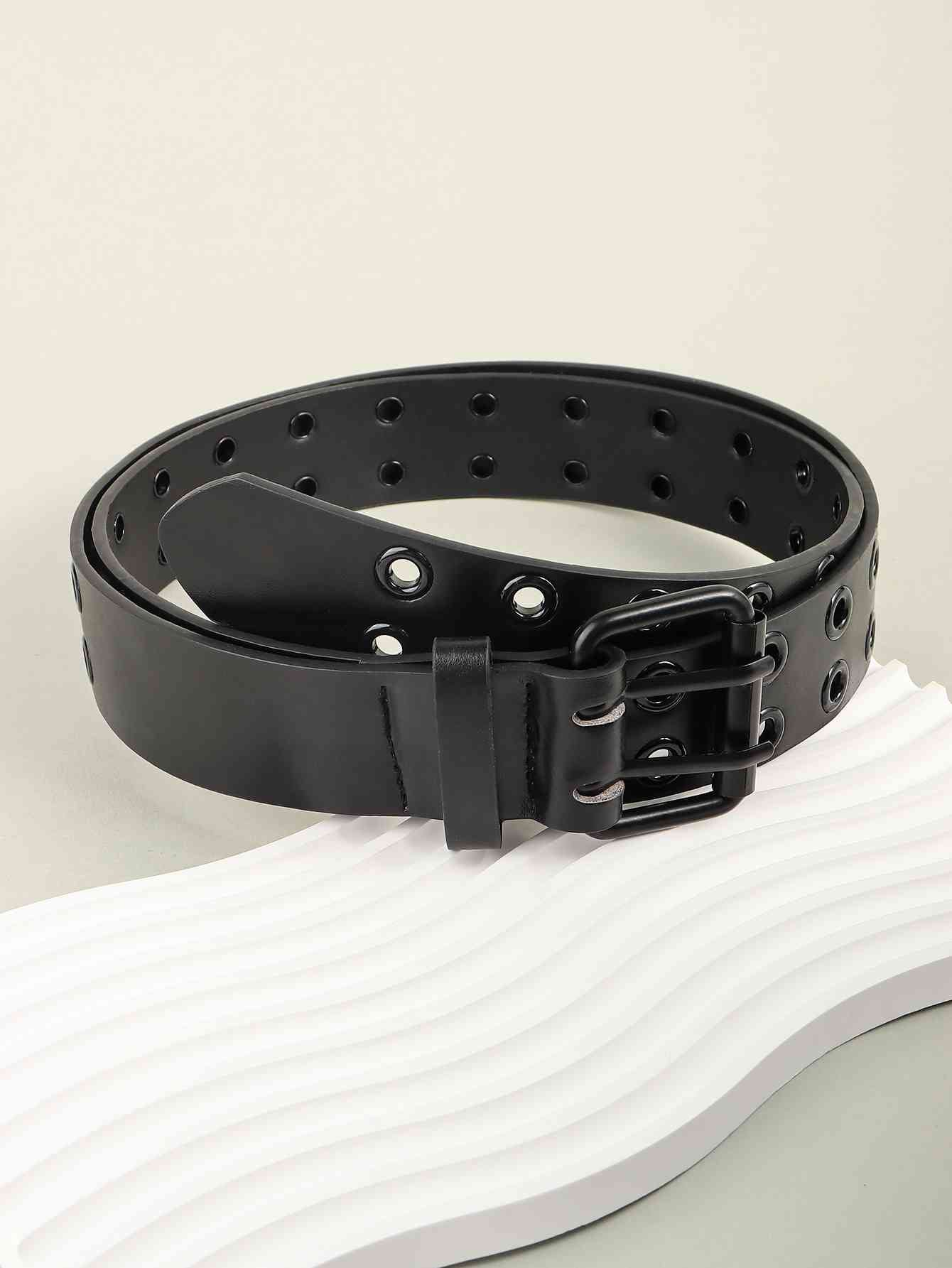 Grommet Faux Leather Belt - belt - Black - Bella Bourget