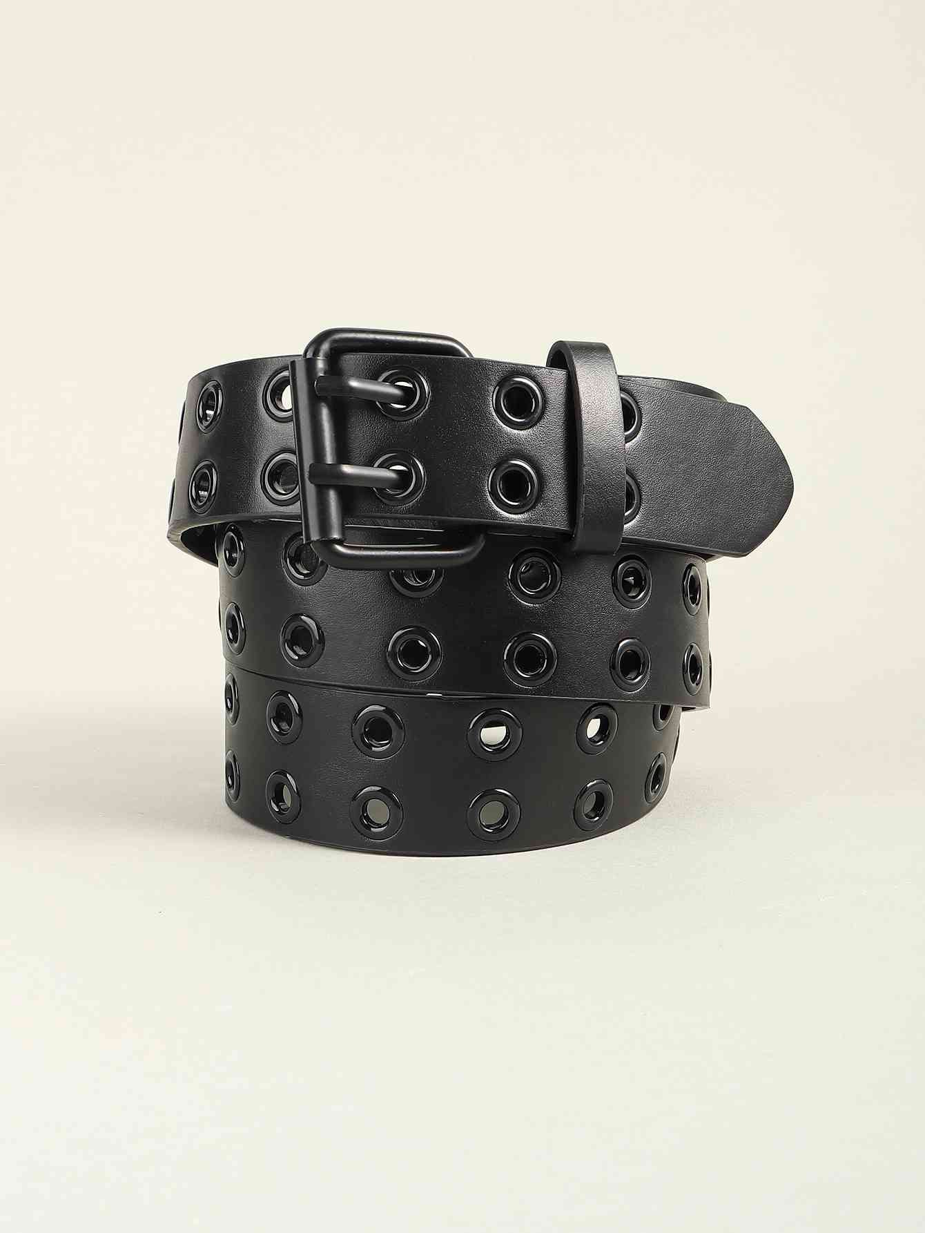 Grommet Faux Leather Belt - belt - Black - Bella Bourget