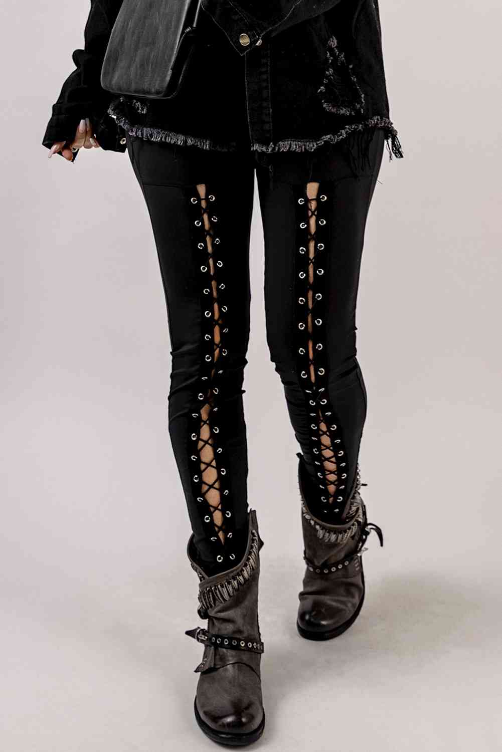 Grommet Lace Up Leggings - Leggings - Black - Bella Bourget