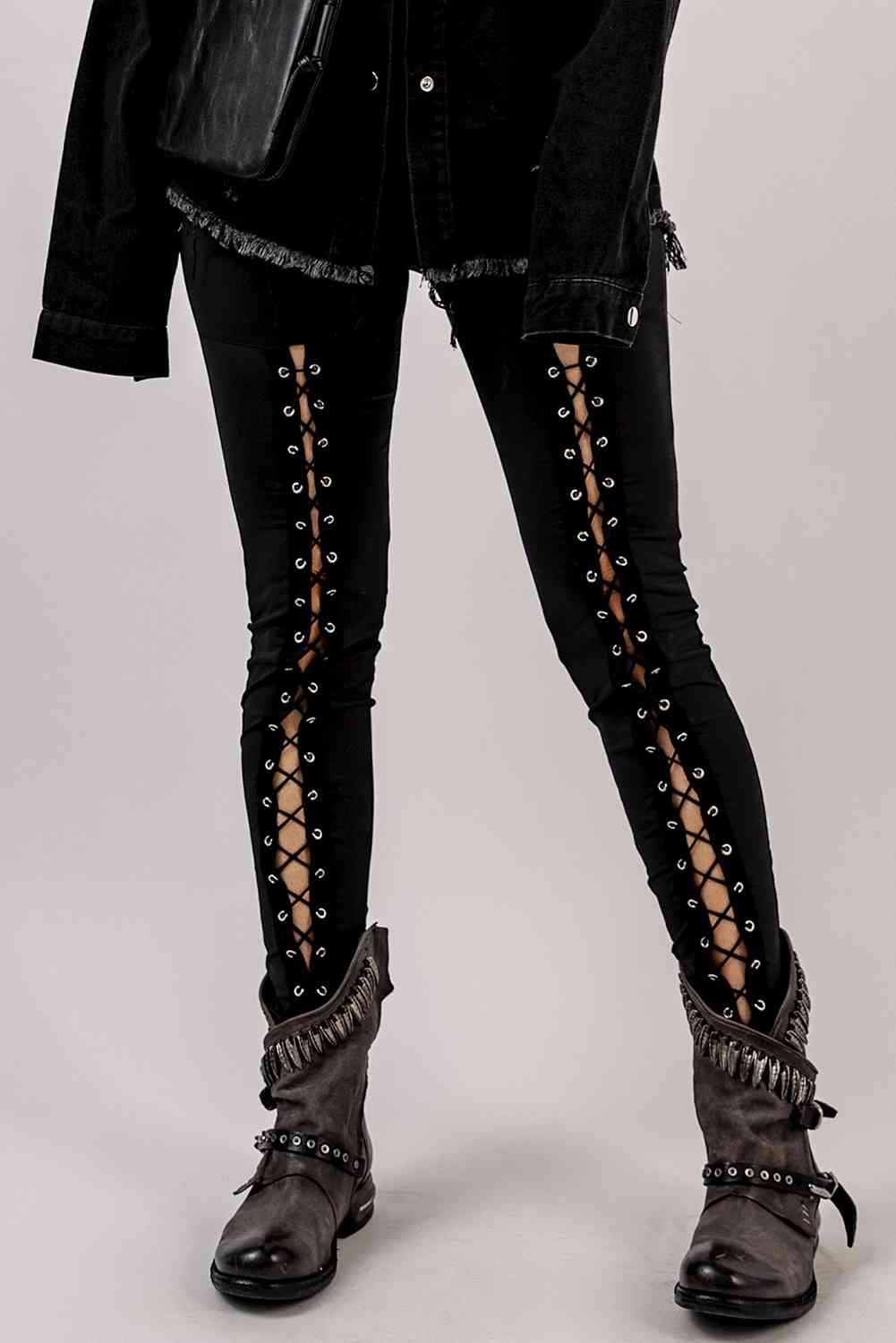 Grommet Lace Up Leggings - Leggings - Black - Bella Bourget