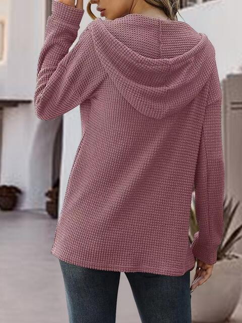 Half Button Up Drawstring Hoodie - Hoodie - Light Mauve - Bella Bourget