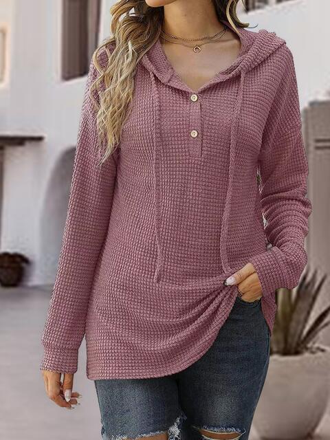 Half Button Up Drawstring Hoodie - Hoodie - Light Mauve - Bella Bourget