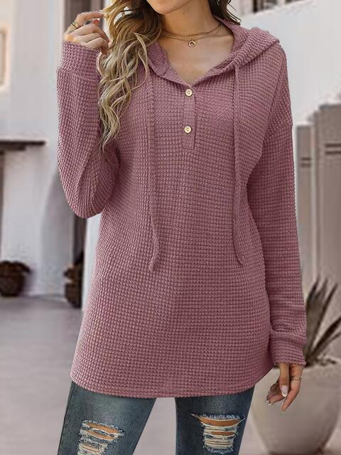 Half Button Up Drawstring Hoodie - Hoodie - Light Mauve - Bella Bourget