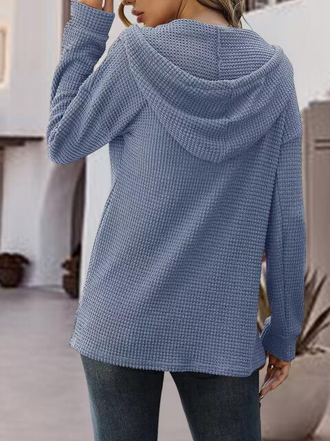 Half Button Up Drawstring Hoodie - Hoodie - Misty Blue - Bella Bourget