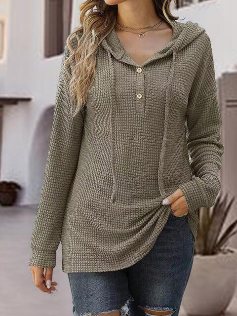 Half Button Up Drawstring Hoodie - Hoodie - Moss - Bella Bourget