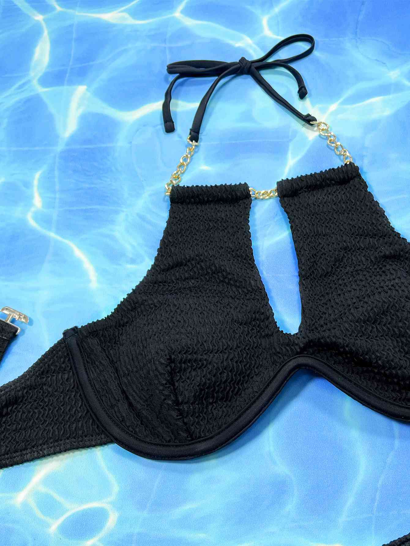 Halter Neck Chain Detail Two - Piece Bikini - Two - Piece Bikini - Black - Bella Bourget