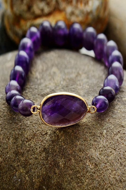 Handmade Amethyst Beaded Bracelet - Bracelets - Violet - Bella Bourget