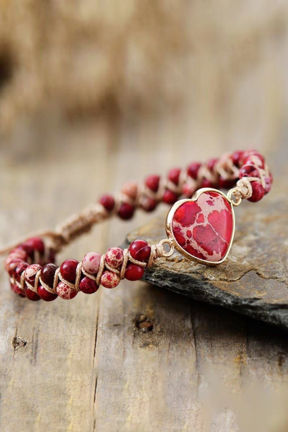 Handmade Heart Shape Natural Stone Bracelet - Bracelets - Red - Bella Bourget