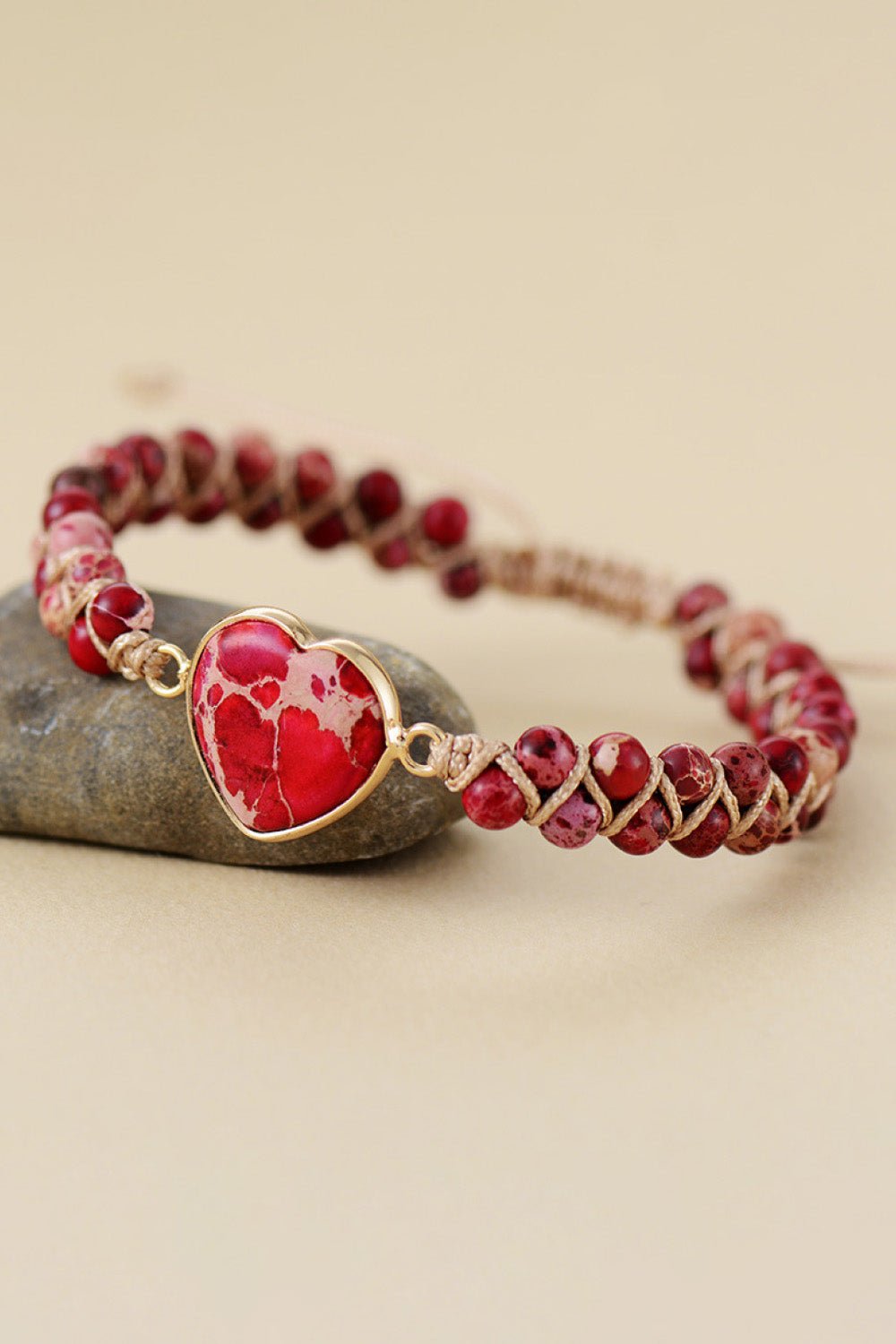 Handmade Heart Shape Natural Stone Bracelet - Bracelets - Red - Bella Bourget