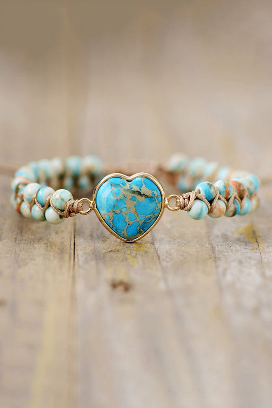 Handmade Heart Shape Natural Stone Bracelet - Bracelets - Sky Blue - Bella Bourget