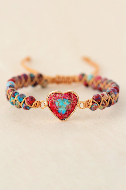 Handmade Heart Shape Natural Stone Bracelet - Bracelets - Red - Bella Bourget