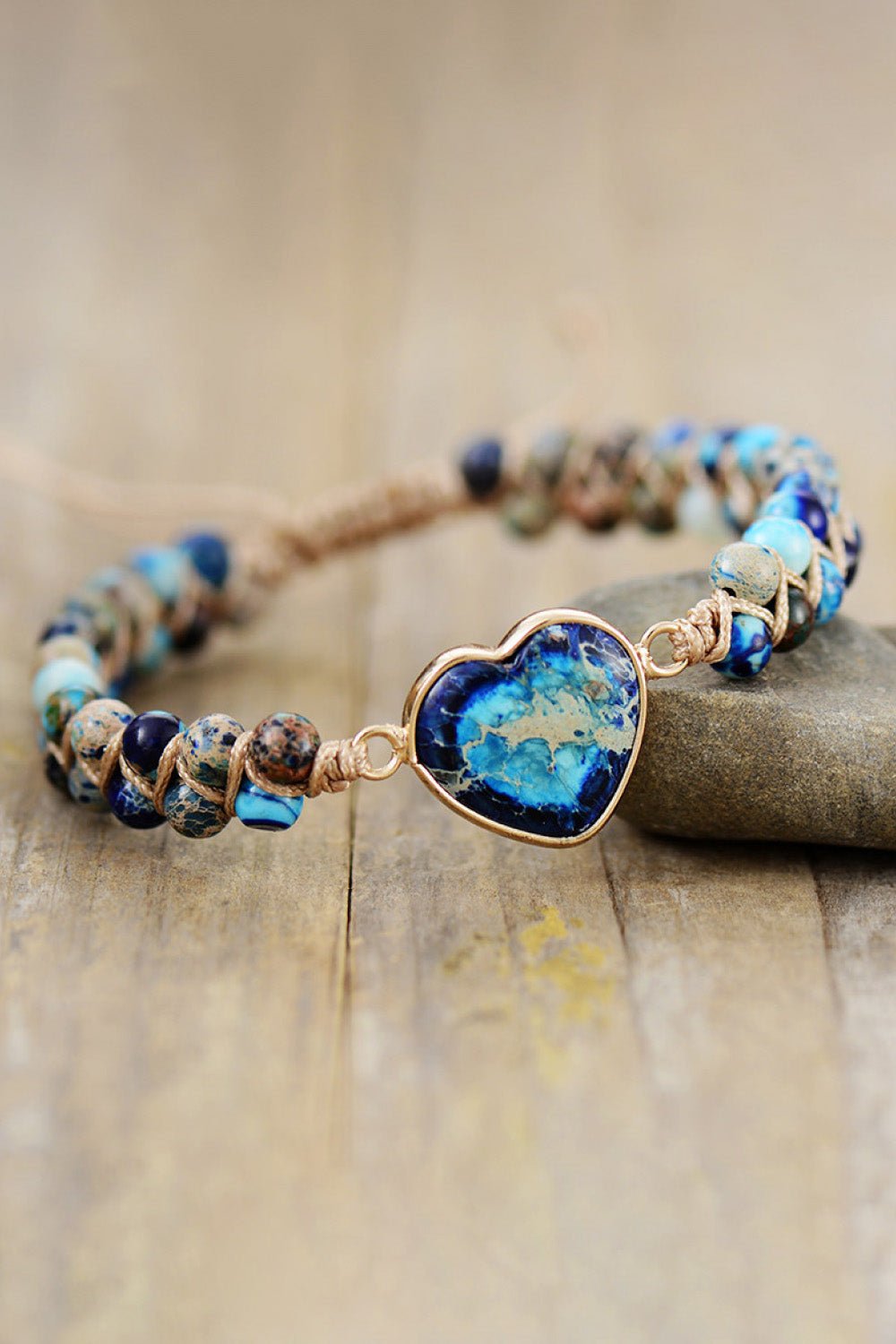 Handmade Heart Shape Natural Stone Bracelet - Bracelets - Navy - Bella Bourget