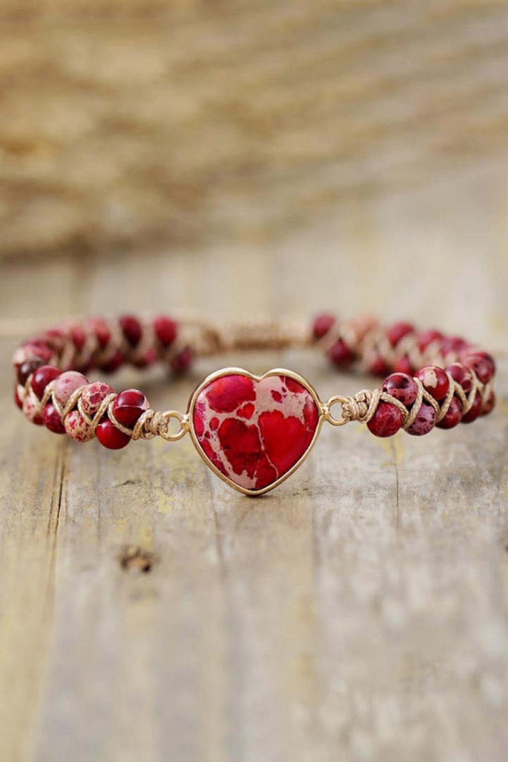 Handmade Heart Shape Natural Stone Bracelet - Bracelets - Red - Bella Bourget