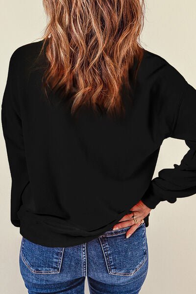 Heart Round Neck Dropped Shoulder Sweatshirt - Sweatshirt - Black - Bella Bourget