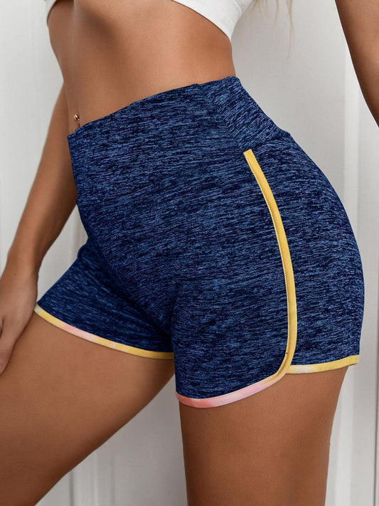 Heathered Wide Waistband Shorts - Active Bottoms - Navy - Bella Bourget