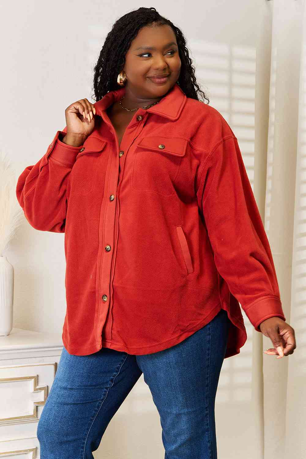 Heimish Cozy Girl Full Size Button Down Shacket - Jacket - Rust - Bella Bourget