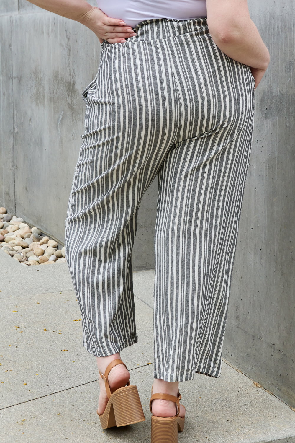 Heimish Find Your Path Full Size Paperbag Waist Striped Culotte Pants - Full Size Pants - Stripe - Bella Bourget