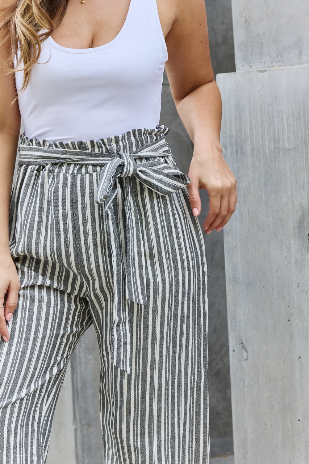 Heimish Find Your Path Full Size Paperbag Waist Striped Culotte Pants - Full Size Pants - Stripe - Bella Bourget