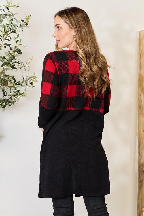 Heimish Full Size Plaid Open Front Cardigan - Cardigan - Black/Red - Bella Bourget