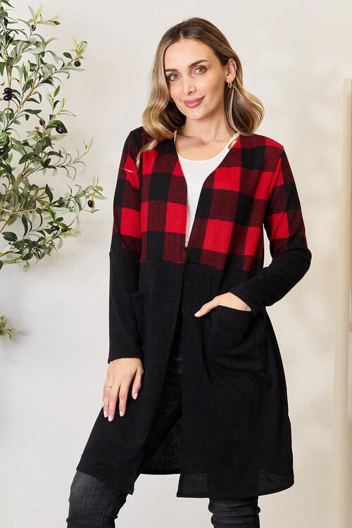 Heimish Full Size Plaid Open Front Cardigan - Cardigan - Black/Red - Bella Bourget