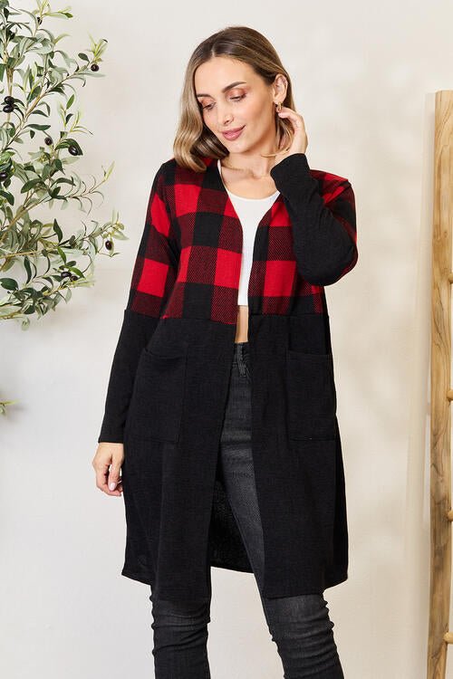 Heimish Full Size Plaid Open Front Cardigan - Cardigan - Black/Red - Bella Bourget