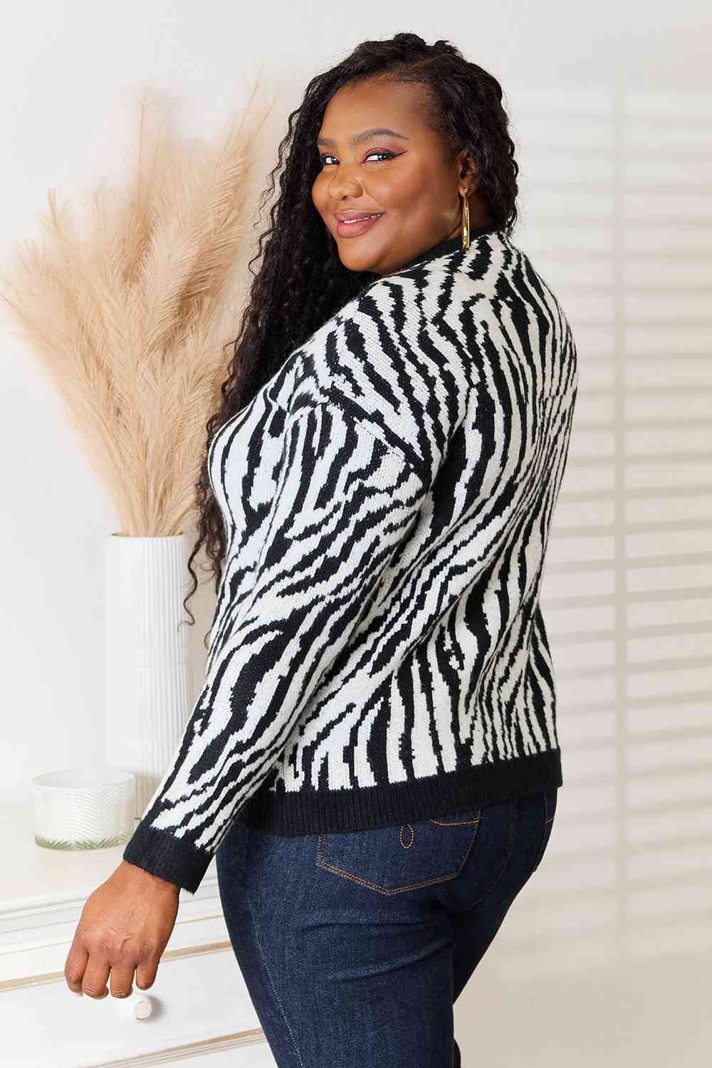 Heimish Full Size Zebra Print Sweater - Full Size Sweater - Black/White - Bella Bourget