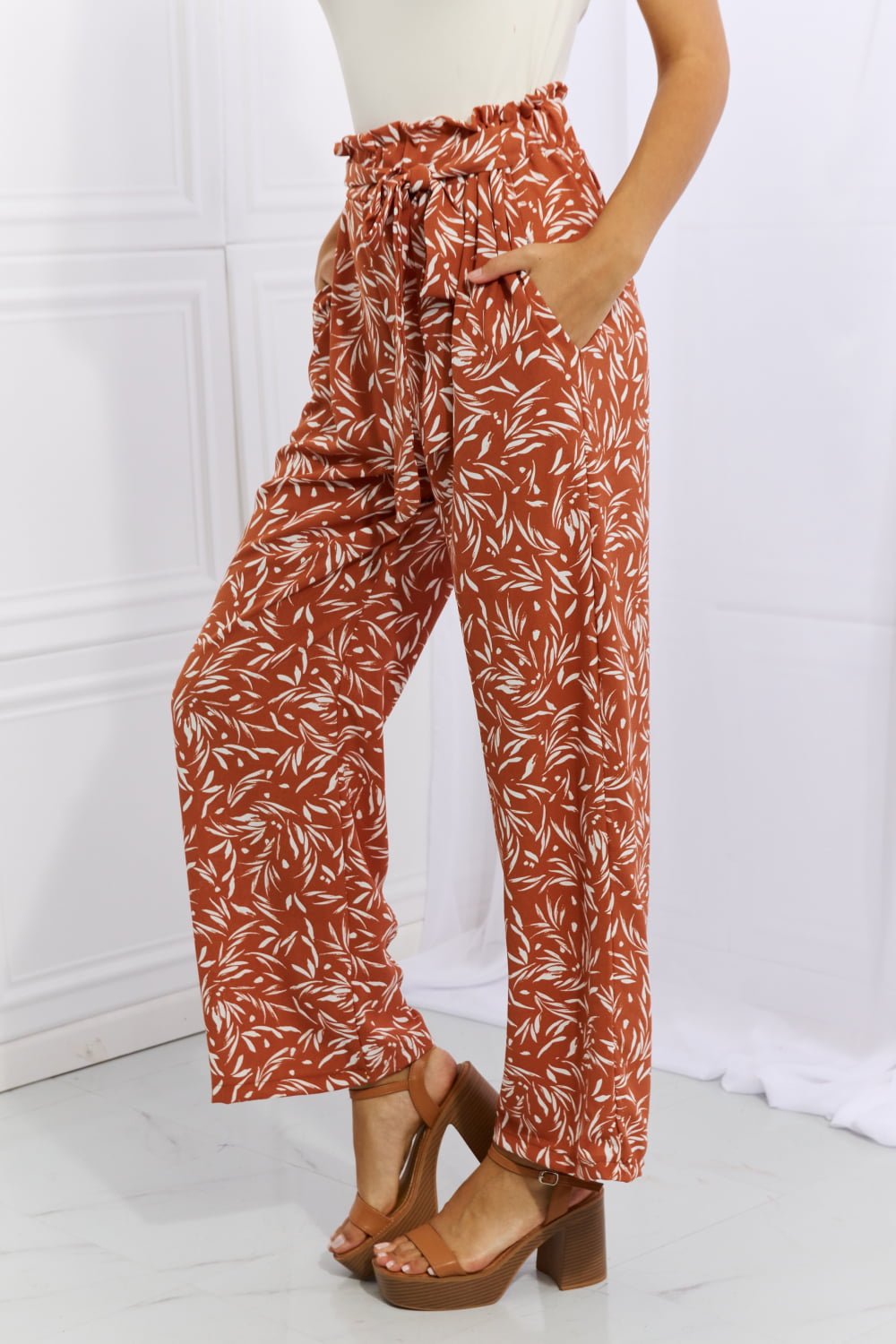 Heimish Right Angle Full Size Geometric Printed Pants in Red Orange - Pants - Red Orange - Bella Bourget
