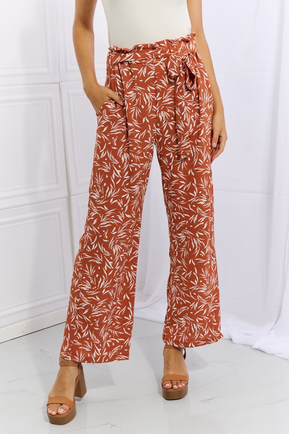Heimish Right Angle Full Size Geometric Printed Pants in Red Orange - Pants - Red Orange - Bella Bourget