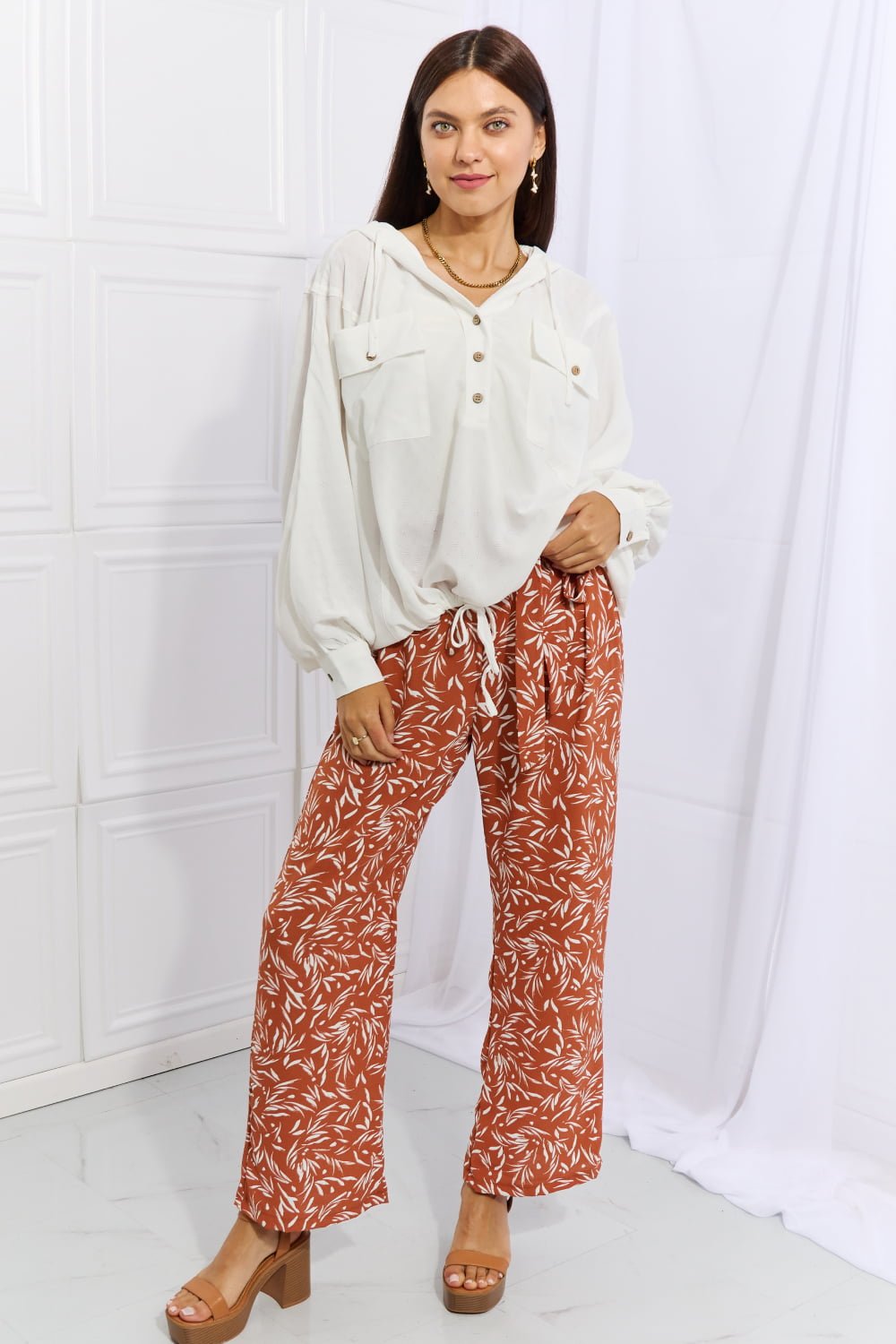 Heimish Right Angle Full Size Geometric Printed Pants in Red Orange - Pants - Red Orange - Bella Bourget