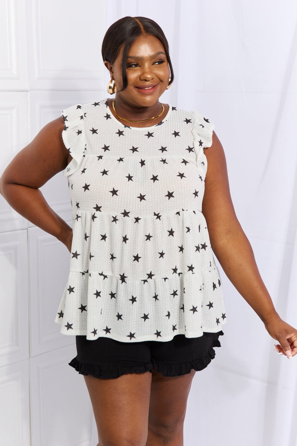 Heimish Shine Bright Full Size Butterfly Sleeve Star Print Top - Full Size Blouse - White - Bella Bourget