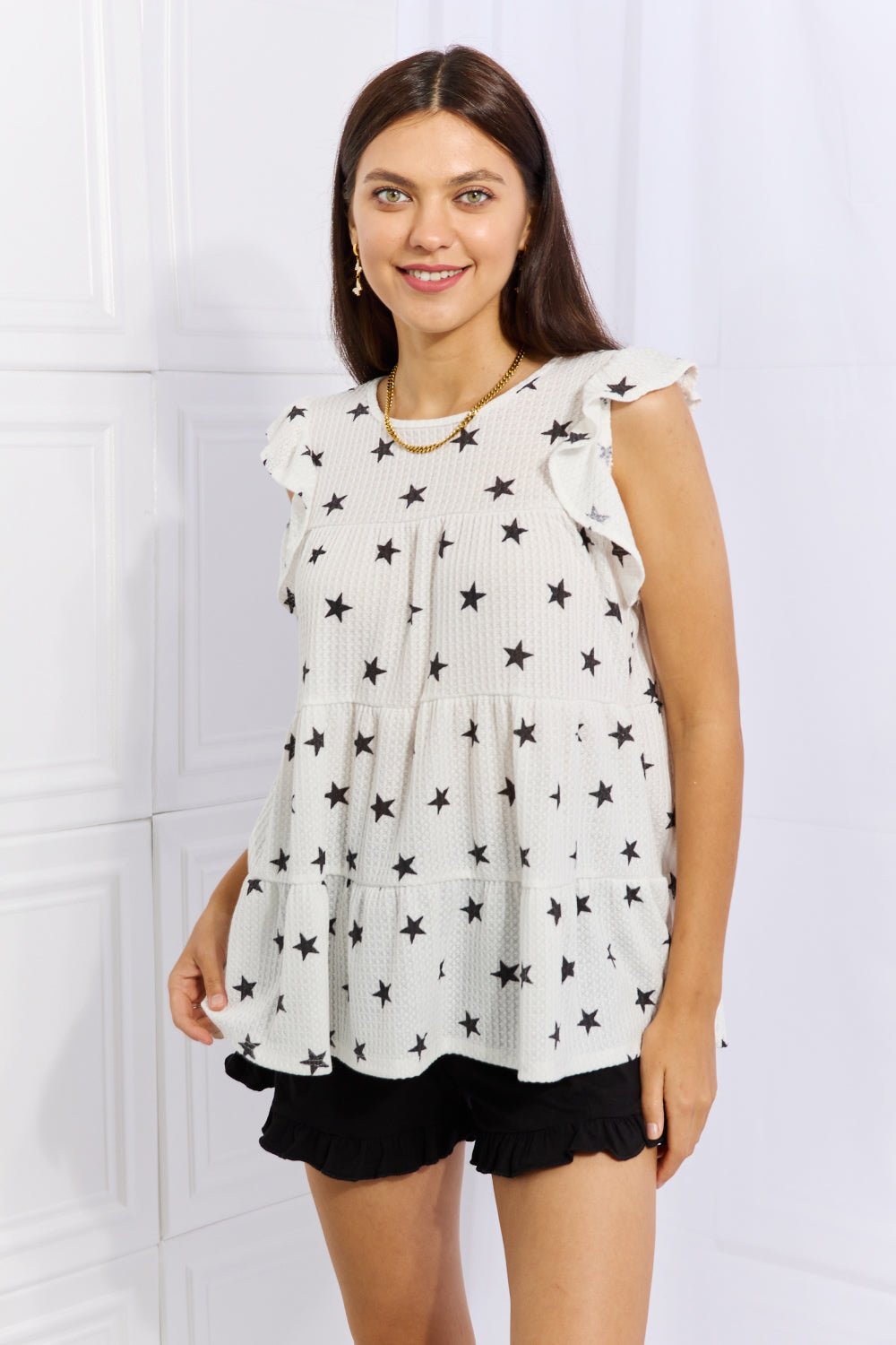 Heimish Shine Bright Full Size Butterfly Sleeve Star Print Top - Full Size Blouse - White - Bella Bourget