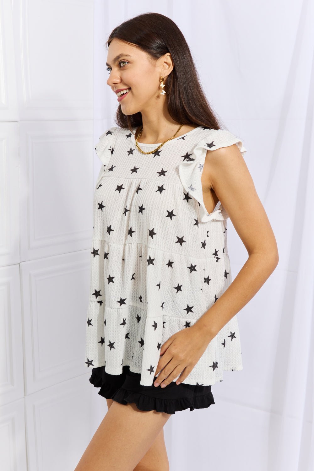 Heimish Shine Bright Full Size Butterfly Sleeve Star Print Top - Full Size Blouse - White - Bella Bourget