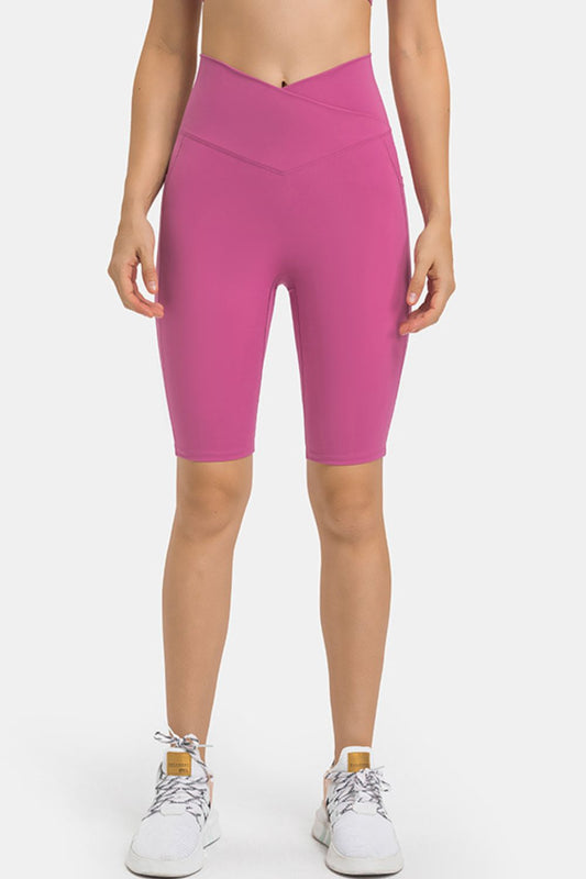 High Waist Biker Shorts with Pockets - Active Bottoms - Hot Pink - Bella Bourget