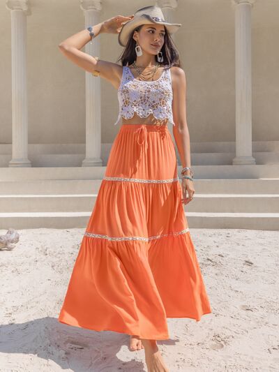 High Waist Maxi Tiered Skirt - Skirt - Orange - Bella Bourget