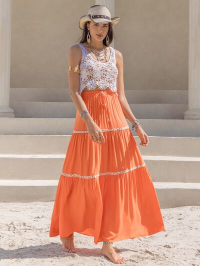 High Waist Maxi Tiered Skirt - Skirt - Orange - Bella Bourget