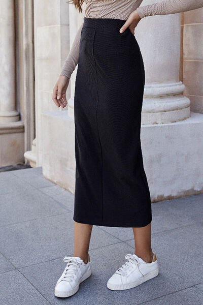 High Waist Pull - On Midi Skirt - Skirt - Black - Bella Bourget