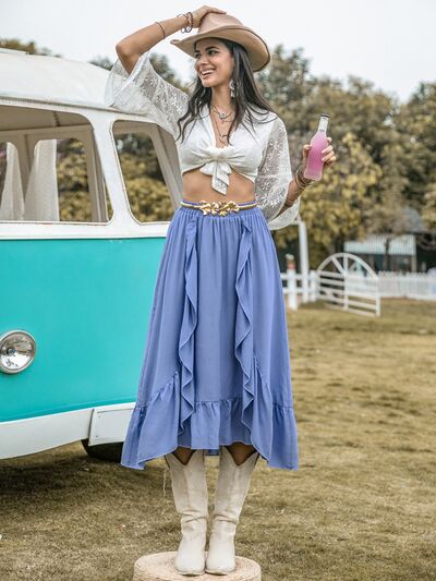 High Waist Ruffle Trim Skirt - Skirt - Ultra marine - Bella Bourget