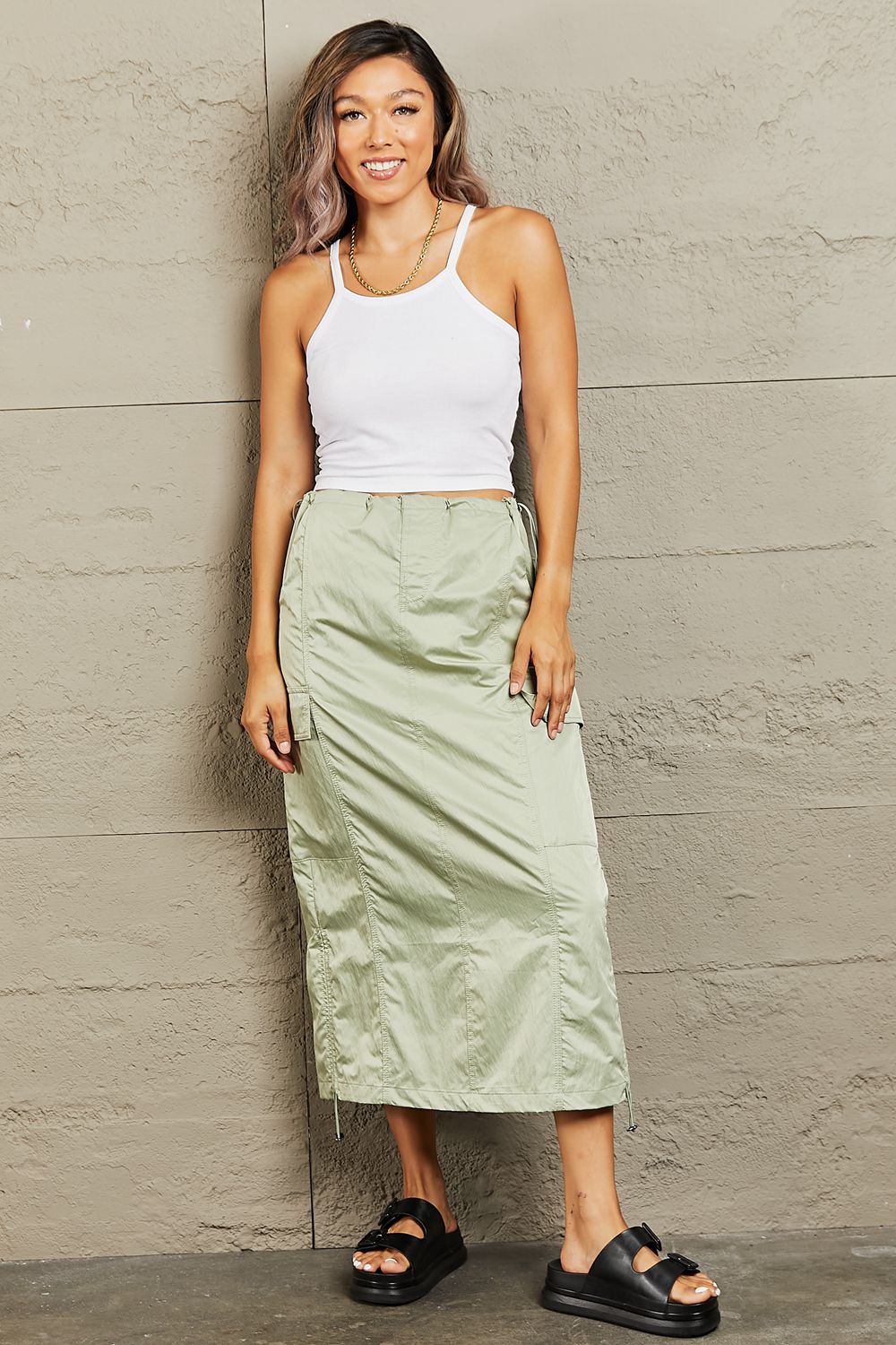 HYFVE Just In Time High Waisted Cargo Midi Skirt - Skirt - Light Green - Bella Bourget