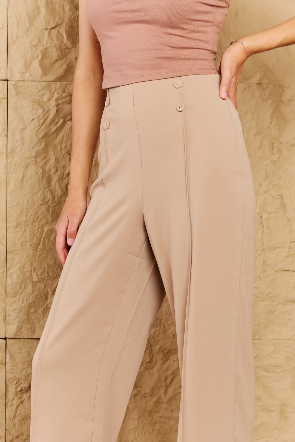 HYFVE Pretty Pleased High Waist Pintuck Straight Leg Pants in Camel - Pants - Camel - Bella Bourget